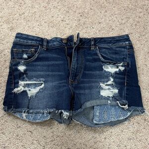 American Eagle Dark Blue Distressed Jean Shorts